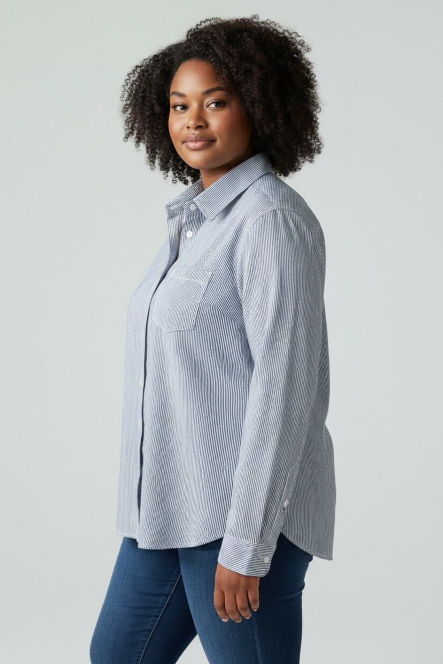GAP Women's Blue Striped Boyfriend Shirt Button Front Long Sleeve Size XL